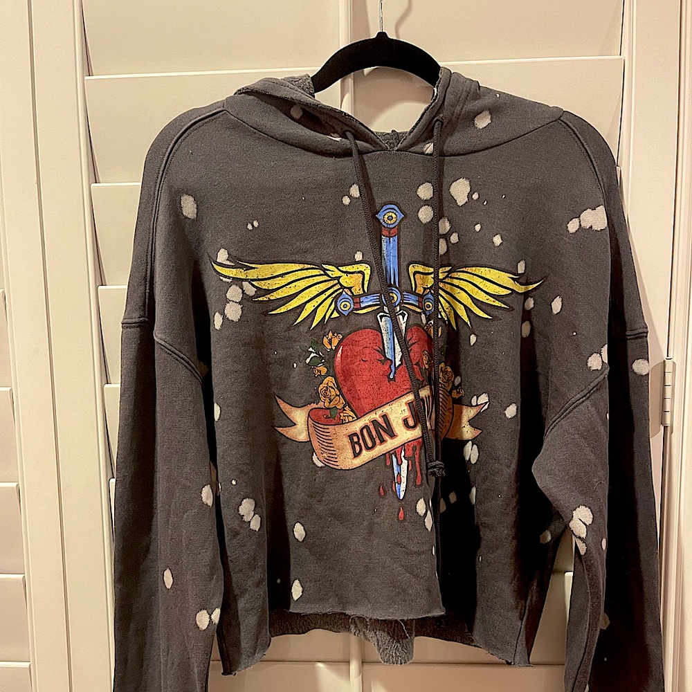 A gray hoodie with white tie-dye and brand-new not even worn before